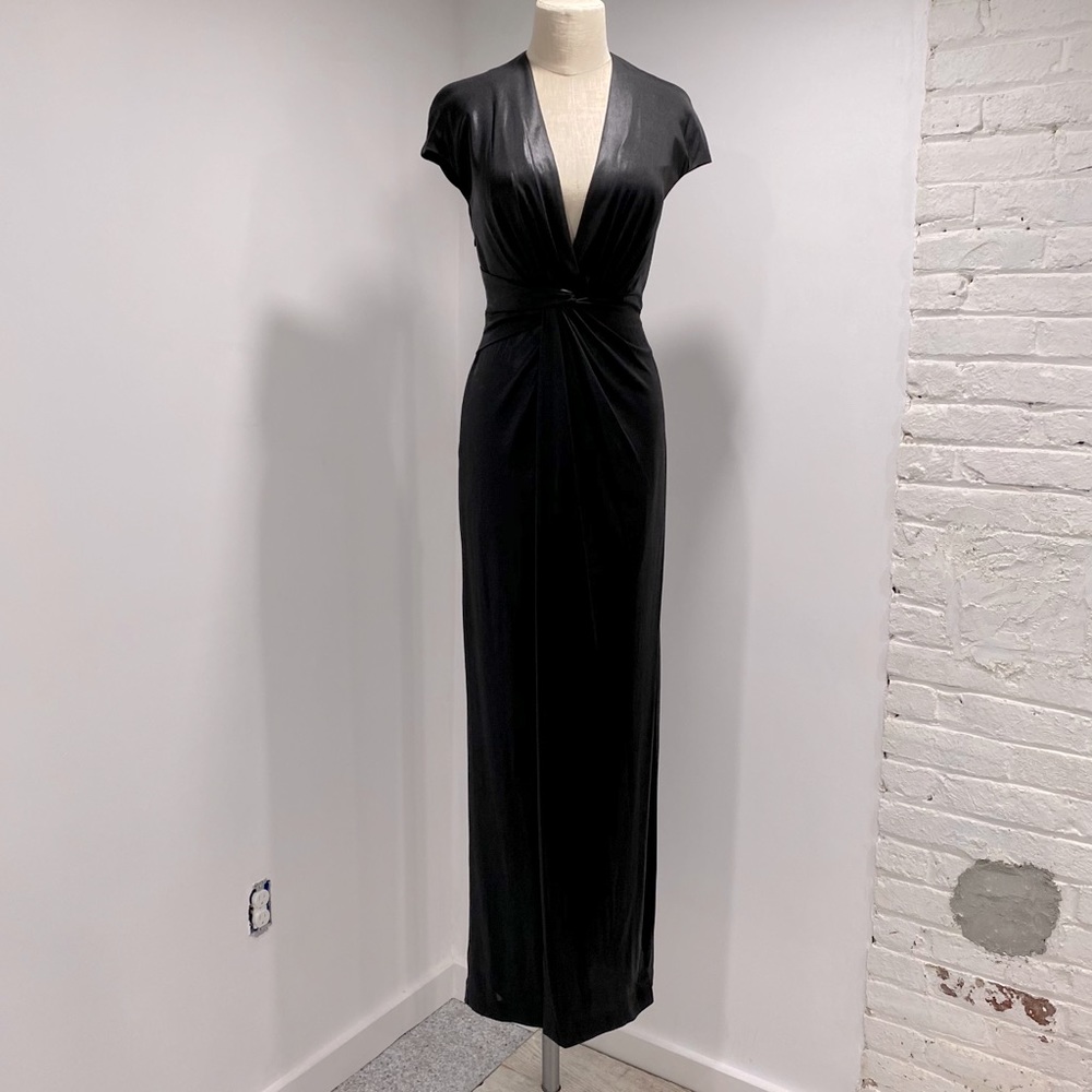 Halston Heritage Foiled Gown plunging neckline
